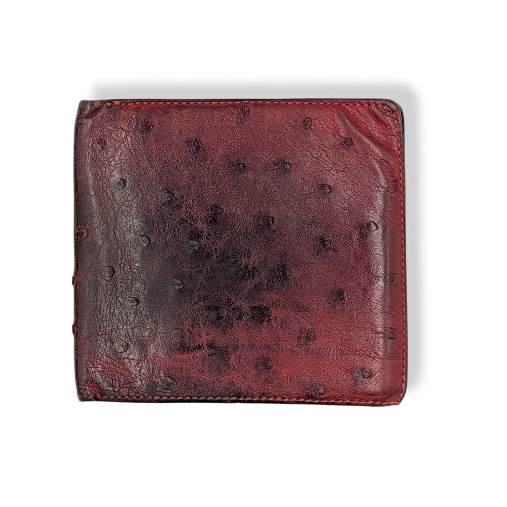 JM Weston Bifold Wallet Ostrich Leather Burgundy Red Black Ombre Exotic Genuine
